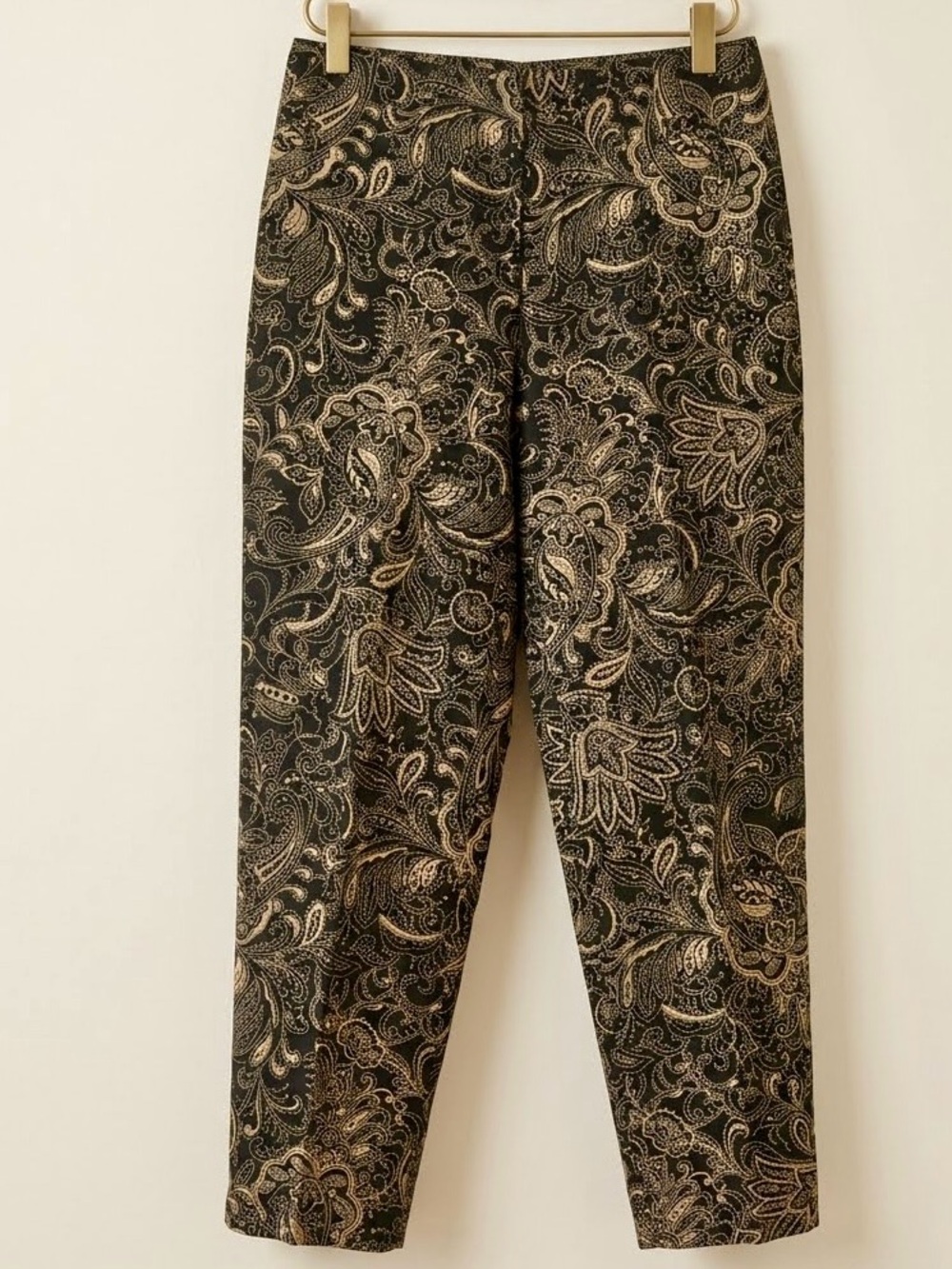 Emma James Silk Ankle Pants – Size 6 – Black/Caramel – High Rise – Side Zip